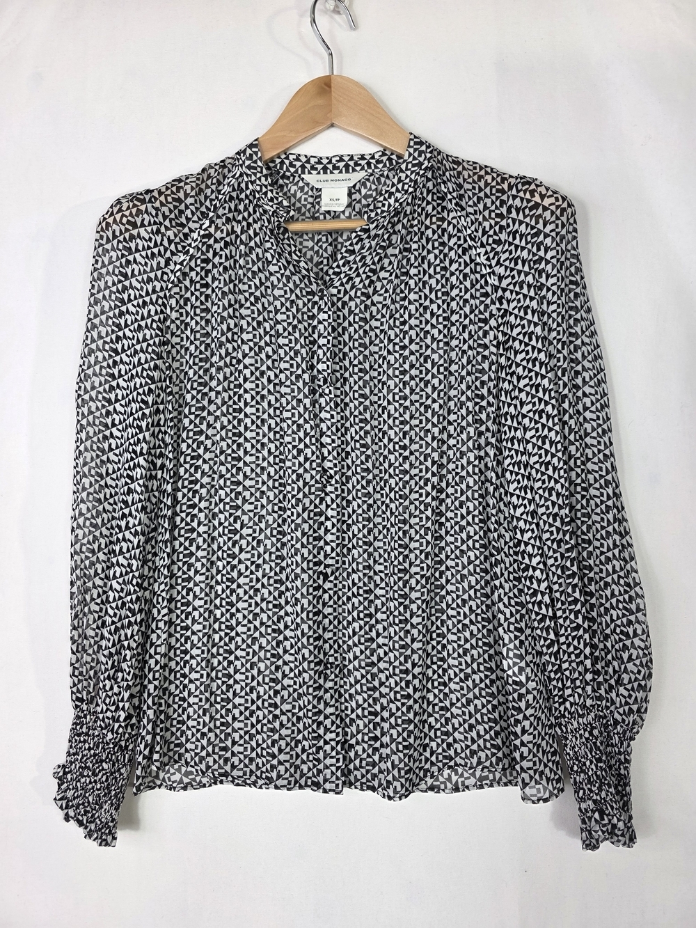 Club Monaco Classic sheer Geometric Print Long-Sleeve Blouse